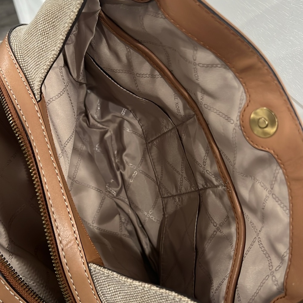 Rare Michael Kors Satchel Handbag Raven Molly Arlo Leather Canvas Hobo Tote Bag - Picture 5 of 16